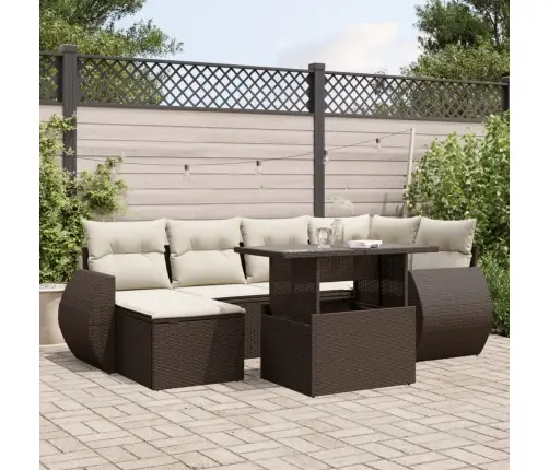 7-Daļīgs Dārza Dīvānu Komplekts, Matrači, Brūna Pe Rotangpalma Vidaxl