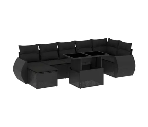 Sofos Komplektas Su Pagalvėlėmis, 8 Dalių, Juodas, Poliratanas