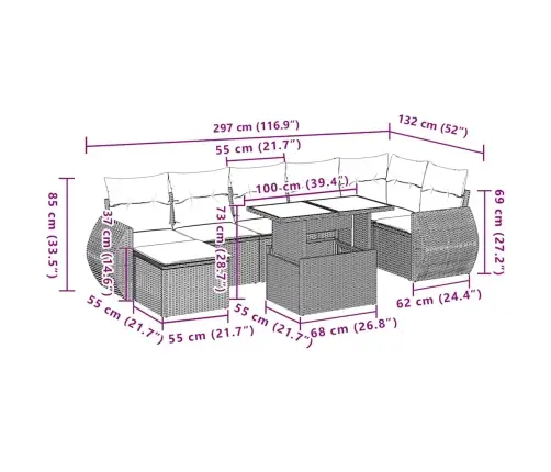 Sofos Komplektas Su Pagalvėlėmis, 8 Dalių, Juodas, Poliratanas