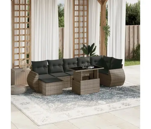 8-Daļīgs Dārza Dīvāna Komplekts Ar Matračiem, Pelēks Pe Pinums Vidaxl