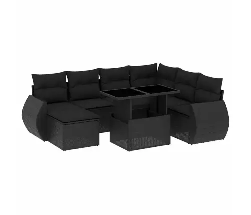 Sofos Komplektas Su Pagalvėlėmis, 8 Dalių, Juodas, Poliratanas