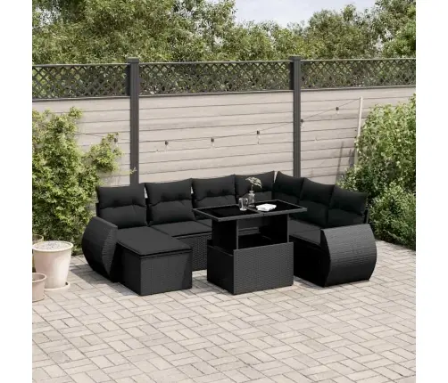 Sofos Komplektas Su Pagalvėlėmis, 8 Dalių, Juodas, Poliratanas