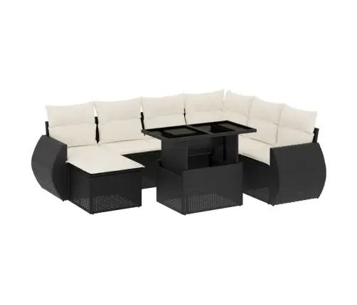 Sofos Komplektas Su Pagalvėlėmis, 8 Dalių, Juodas, Poliratanas