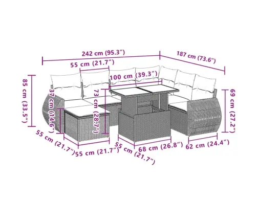 Sofos Komplektas Su Pagalvėlėmis, 8 Dalių, Juodas, Poliratanas