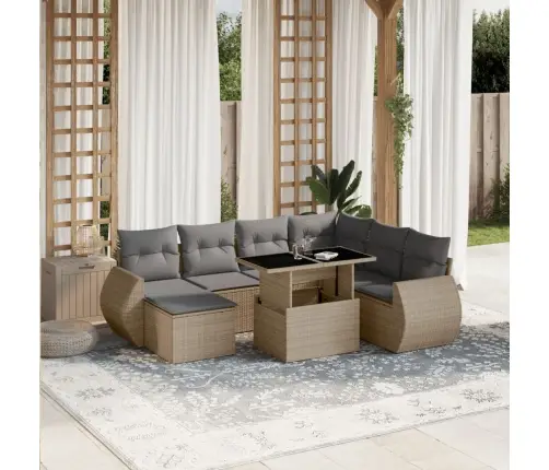 8-Daļīgs Dārza Dīvāna Komplekts, Matrači, Bēša Pe Rotangpalma Vidaxl