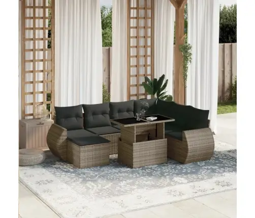 8-Daļīgs Dārza Dīvāna Komplekts Ar Matračiem, Pelēks Pe Pinums Vidaxl