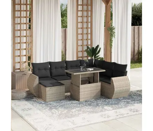 8-Daļīgs Dārza Dīvāna Komplekts,Matrači, Gaiši Pelēka Pe Pinums Vidaxl