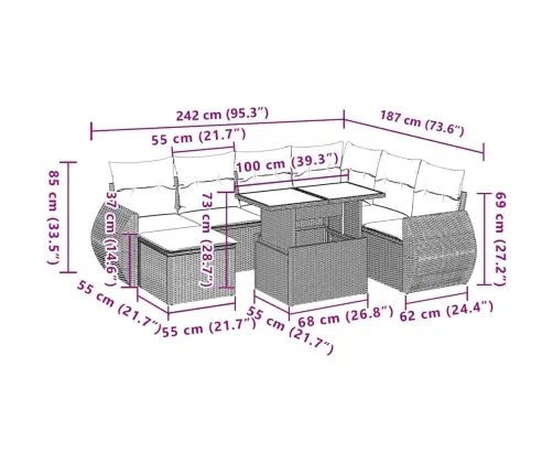 8-Daļīgs Dārza Dīvānu Komplekts, Matrači, Brūna Pe Rotangpalma Vidaxl