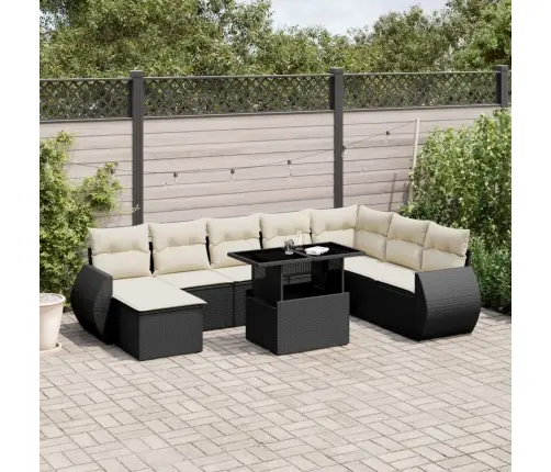 9-Daļīgs Dārza Dīvāna Komplekts, Matrači, Melna Pe Rotangpalma Vidaxl