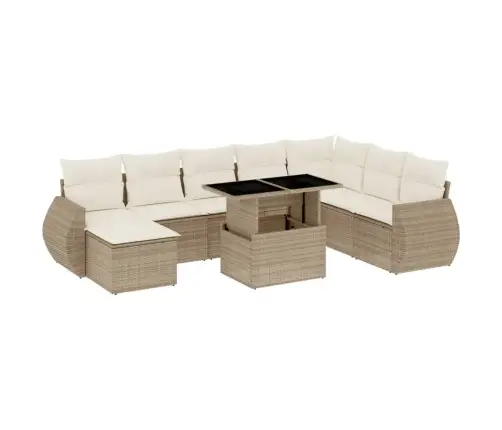 9-Daļīgs Dārza Dīvānu Komplekts, Matrači, Bēša Pe Rotangpalma Vidaxl