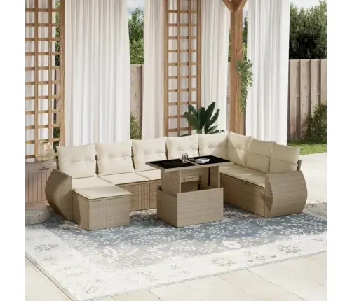 9-Daļīgs Dārza Dīvānu Komplekts, Matrači, Bēša Pe Rotangpalma Vidaxl