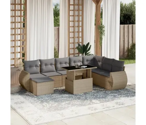 Sodo Komplektas Su Pagalvėlėmis, 9 Dalių, Smėlio, Poliratanas