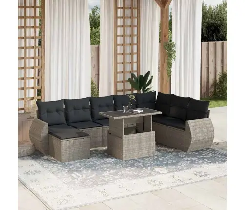 9-Daļīgs Dārza Dīvāna Komplekts,Matrači, Gaiši Pelēka Pe Pinums Vidaxl