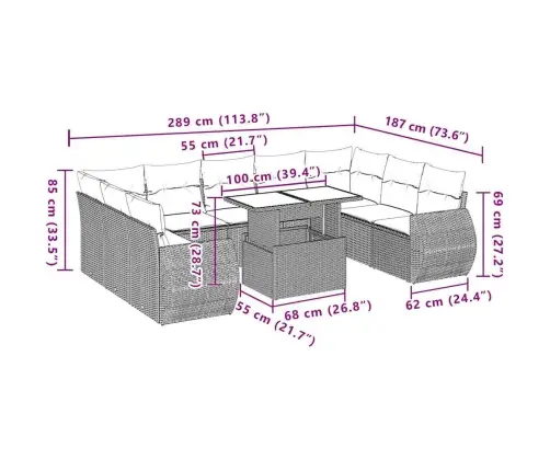 10-Daļīgs Dārza Dīvāna Komplekts, Matrači, Melna Pe Rotangpalma Vidaxl