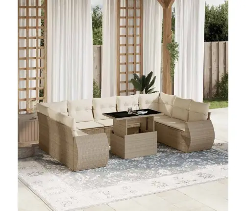 Sofos Komplektas Su Pagalvėlėmis, 10 Dalių, Smėlio, Poliratanas