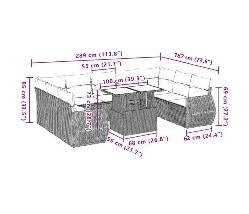 10-Osaline Aiadiivani Komplekt Patjadega, Beež, Polürotang