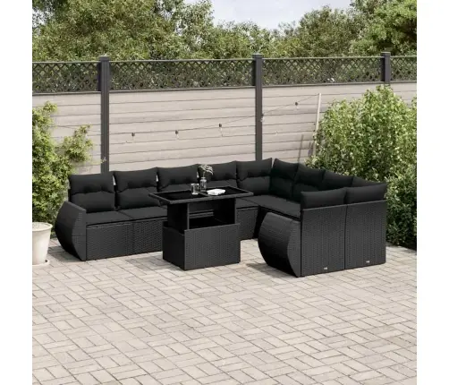 10-Daļīgs Dārza Dīvāna Komplekts, Matrači, Melna Pe Rotangpalma Vidaxl