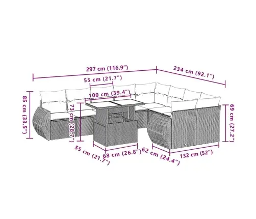 10-Osaline Aiadiivani Komplekt Patjadega, Beež, Polürotang