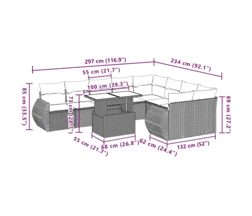 10-Daļīgs Dārza Dīvāna Komplekts, Matrači, Bēša Pe Rotangpalma Vidaxl