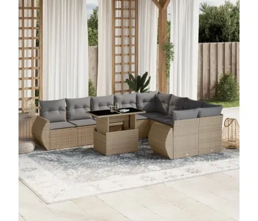 10-Daļīgs Dārza Dīvāna Komplekts, Matrači, Bēša Pe Rotangpalma Vidaxl