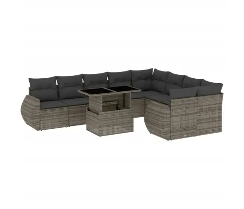 10-Daļīgs Dārza Dīvāna Komplekts Ar Matračiem, Pelēks Pe Pinums Vidaxl