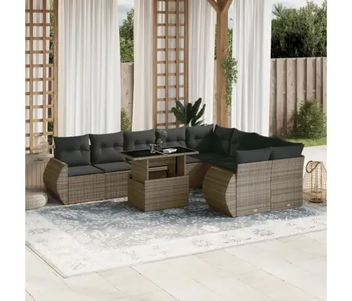 10-Daļīgs Dārza Dīvāna Komplekts Ar Matračiem, Pelēks Pe Pinums Vidaxl