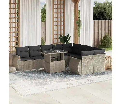 Sodo Komplektas Su Pagalvėlėmis, 10 Dalių, Pilkas, Poliratanas