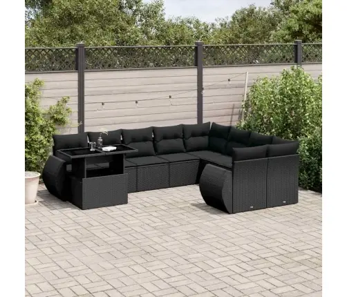 10-Daļīgs Dārza Dīvāna Komplekts, Matrači, Melna Pe Rotangpalma Vidaxl