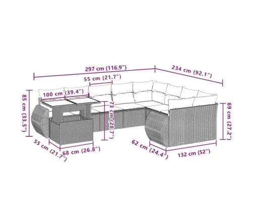 10-Osaline Aiadiivani Komplekt Patjadega, Beež, Polürotang