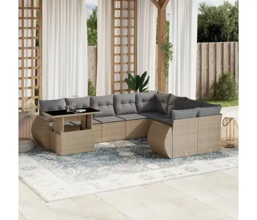 10-Daļīgs Dārza Dīvāna Komplekts, Matrači, Bēša Pe Rotangpalma Vidaxl