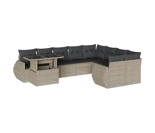 10-Daļīgs Dārza Dīvāna Komplekts Ar Matračiem, Pelēka Pe Pinums Vidaxl