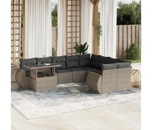 10-Daļīgs Dārza Dīvāna Komplekts Ar Matračiem, Pelēka Pe Pinums Vidaxl