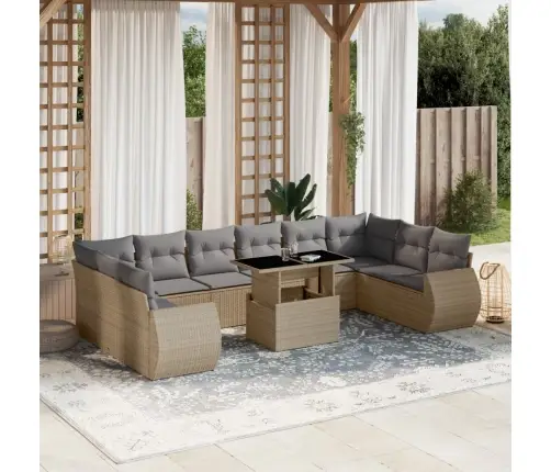 Sodo Komplektas Su Pagalvėlėmis, 11 Dalių, Smėlio, Poliratanas