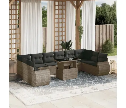 Sodo Komplektas Su Pagalvėlėmis, 11 Dalių, Pilkas, Poliratanas