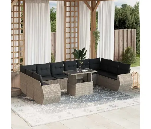 Sodo Komplektas Su Pagalvėlėmis, 11 Dalių, Pilkas, Poliratanas