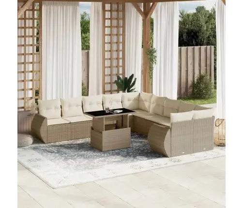 11-Daļīgs Dārza Dīvāna Komplekts, Matrači, Bēša Pe Rotangpalma Vidaxl