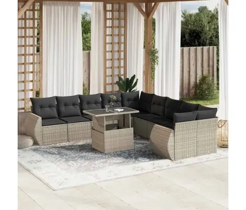 Sodo Komplektas Su Pagalvėlėmis, 11 Dalių, Pilkas, Poliratanas