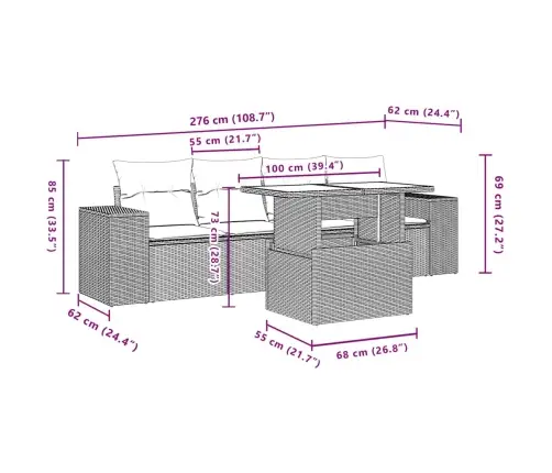 5-Daļīgs Dārza Dīvāna Komplekts Ar Matračiem, Pe Rotangpalma Vidaxl