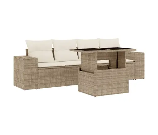 5-Daļīgs Dārza Dīvāna Komplekts, Matrači, Bēša Pe Rotangpalma Vidaxl