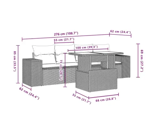 5-Daļīgs Dārza Dīvāna Komplekts, Matrači, Bēša Pe Rotangpalma Vidaxl
