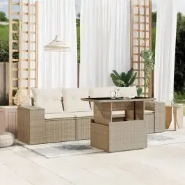 5-Daļīgs Dārza Dīvāna Komplekts, Matrači, Bēša Pe Rotangpalma Vidaxl