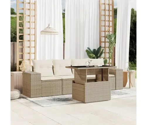 5-Daļīgs Dārza Dīvāna Komplekts, Matrači, Bēša Pe Rotangpalma Vidaxl