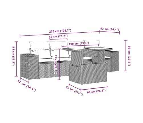 5-Daļīgs Dārza Dīvāna Komplekts, Matrači, Bēša Pe Rotangpalma Vidaxl
