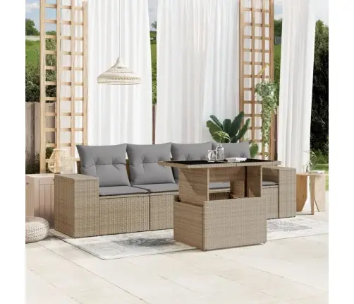 5-Daļīgs Dārza Dīvāna Komplekts, Matrači, Bēša Pe Rotangpalma Vidaxl