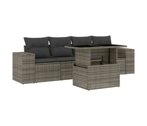 5-Daļīgs Dārza Dīvāna Komplekts Ar Matračiem, Pelēks Pe Pinums Vidaxl