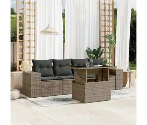 5-Daļīgs Dārza Dīvāna Komplekts Ar Matračiem, Pelēks Pe Pinums Vidaxl