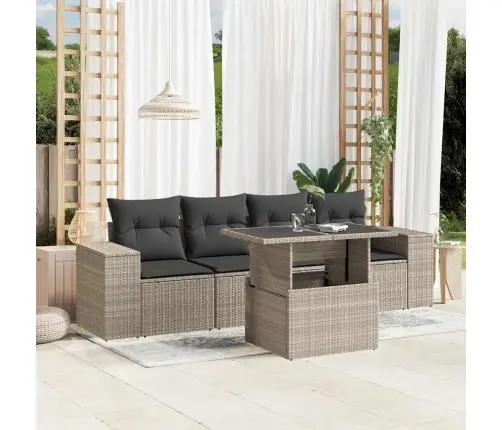 Sofos Komplektas Su Pagalvėlėmis, 5 Dalių, Pilkas, Poliratanas