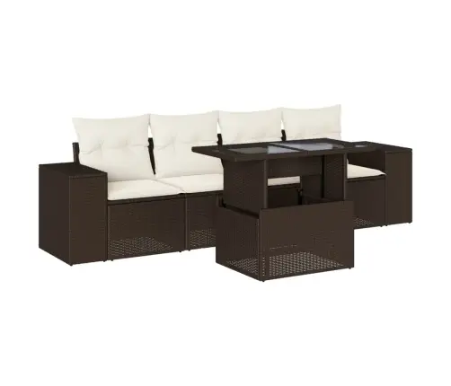 5-Daļīgs Dārza Dīvānu Komplekts, Matrači, Brūna Pe Rotangpalma Vidaxl