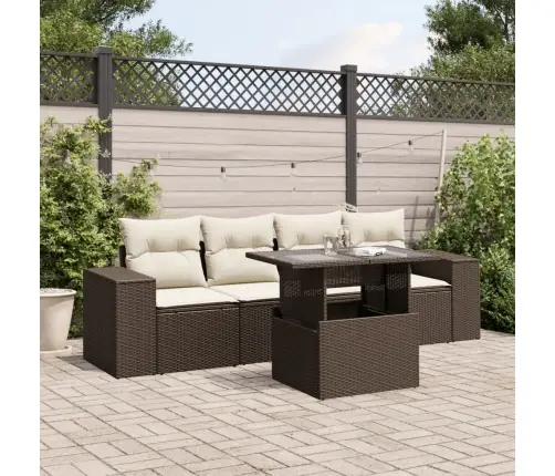 5-Daļīgs Dārza Dīvānu Komplekts, Matrači, Brūna Pe Rotangpalma Vidaxl