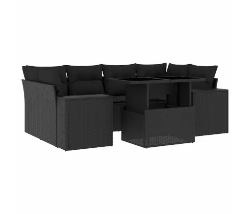 7-Daļīgs Dārza Dīvāna Komplekts Ar Matračiem, Melna Pe Vidaxl